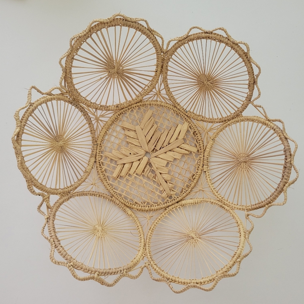 Brown Natural 9" Unique Woven Grass Basket with a Circle Pattern